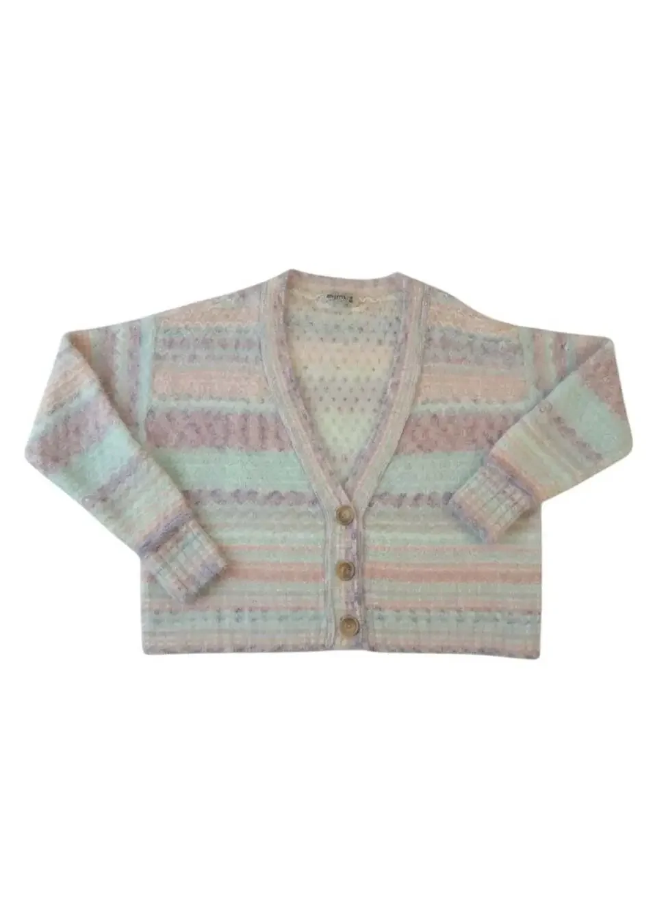 Arizona Jean Women's Fuzzy Pastel Striped Cropped Cardigan